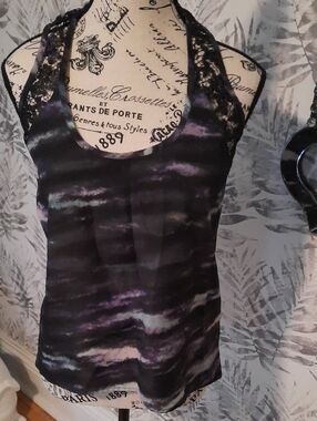 Guess Black Lace-Trim Tank with Purple Accents